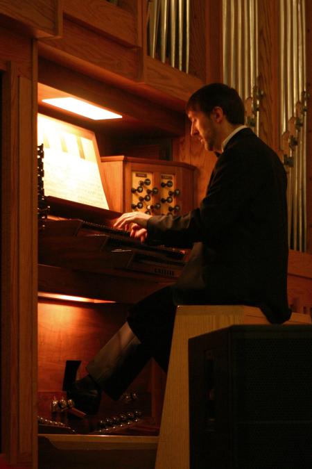Olivier Latry, titular organist of the Cathedral of Notre-Dame in Paris, performs in the chapel for the McAfee Organ Concert.