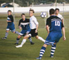 Zeb Crane, freshman midfielder, and Josue Tuchez, senior midfielder, helped defend the Bulldogs against Covenant College at the Jackson College Soccer Challenge Saturday, Aug. 31.  Union lost 3-2. - Photo by Kristen Hiller