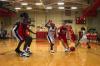 Sophomore Kaitlin Dudley drives past defenders from Harris-Stowe State College (Mo.) during the Lady Bulldog's Homecoming victory. - Photo by Stephanie Schroeder