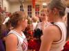 Union cheerleaders visit during the Homecoming halftime break.  - Photo by Neisha Fuson