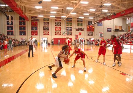 Union plays defense in their Homecoming win over Harris-Stowe State College (Mo.).