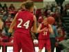 Union sophomore Laura Crittendon (24) passes the ball to Merideth Richardson Jacobs (31)during Union's Homecoming win over Harris-Stowe State College (Mo.). - Photo by Kristi McMurry