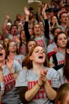 Kinsey Bolinger cheers on the Lady Bulldogs Basketball team as they play against Freed Hardeman University in the first home game since the tornado. - Photo by Kyle Kurlick