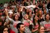 Jill Casey and Kinsey Bolinger cheer on the Lady Bulldogs Basketball team as they play against Freed Hardeman University in the first home game since the tornado. - Photo by Kyle Kurlick