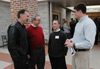 Former SBC president James Merritt and Union president David S. Dockery visit with Biblical Studies majors Junior Michael Spain (center) and Sophomore Grant Gaines (right) at the Feb. 25 PreachingPoints conference. - Photo by Jim Veneman