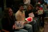 Students in the front row held up signs to support Greg Thornbury while he led the first chapel of the Spring 2008 semester.   - Photo by Kristi McMurry