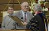 President Dockery recognizes Lonnie Wilkey, editor of <em>Baptist and Reflector</em>, during the summer grauduation ceremony. - Photo by Justin Veneman