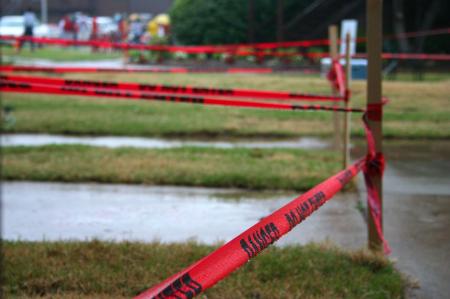Danger tape was used to block access to the newly laid sod on the day that new students moved into Union.  