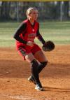 Brittany Burkett gets ready for the pitch as she moves into position at third base. - Photo by Steven Aldridge