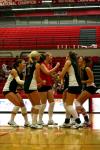 The Lady Bulldog volleyball team celebrates a point against Martin Methodist.  The team won this match 3-0. - Photo by Kristi McMurry