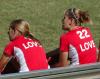 Union women's soccer players, Emily Rawls (left) and Amber Lovelady rest prior to the start of a match. - Photo by Steven Aldridge