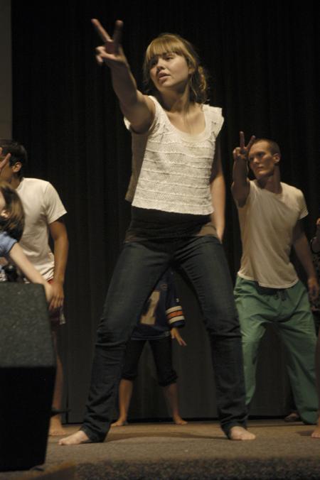 Focus leaders perform a routine to the song <em>Butterfly Kisses</em> during the Focus show.