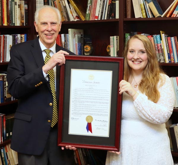 Carls Presents Framed Tennessee Senate Joint Resolution to Union’s Phi Alpha Theta Chapter