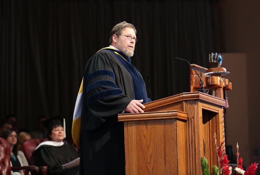 Provost and Vice President for Academic Affairs Ben Mitchell welcomes new students, staff, and faculty to Union at the school's fall convocation on August 21, 2015.