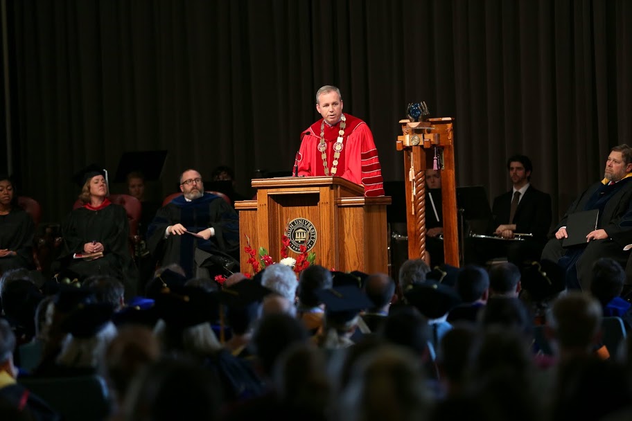 Union President Samuel W. Dub Oliver speaks on Reflections on the Virtuous Life - Courage at the school's annual fall convocation on August 21, 2015. Photo by Kristi Woody