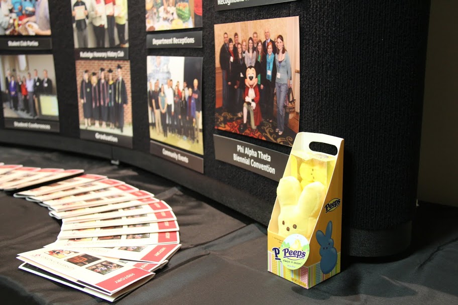 A Peeps candy package adds color to the history display at the Student Organizations Fair on August 17, 2015.