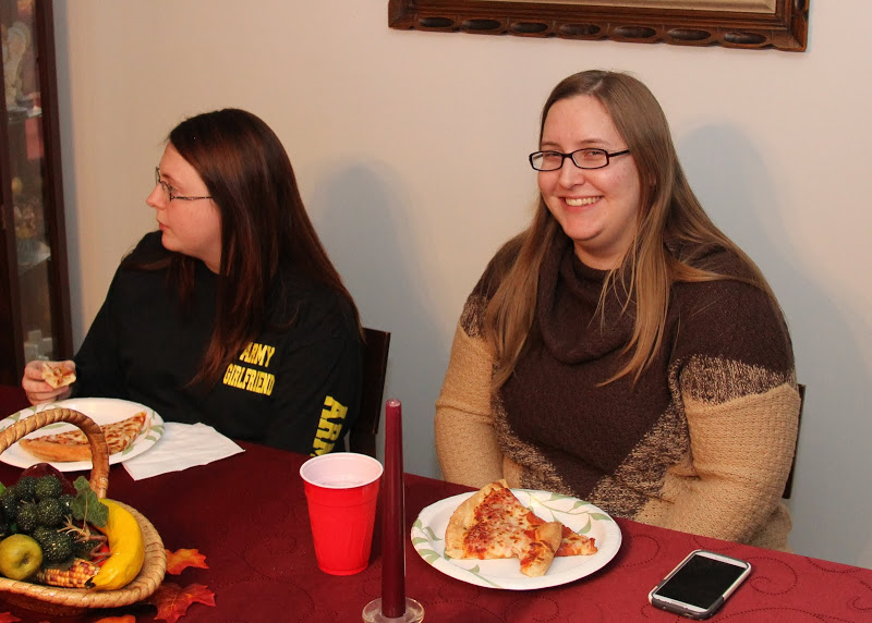 Kathryn Mitchell (left) and Hannah Conway have fun at the Rutledge Honorary History Club's pizza party on November 19, 2015.