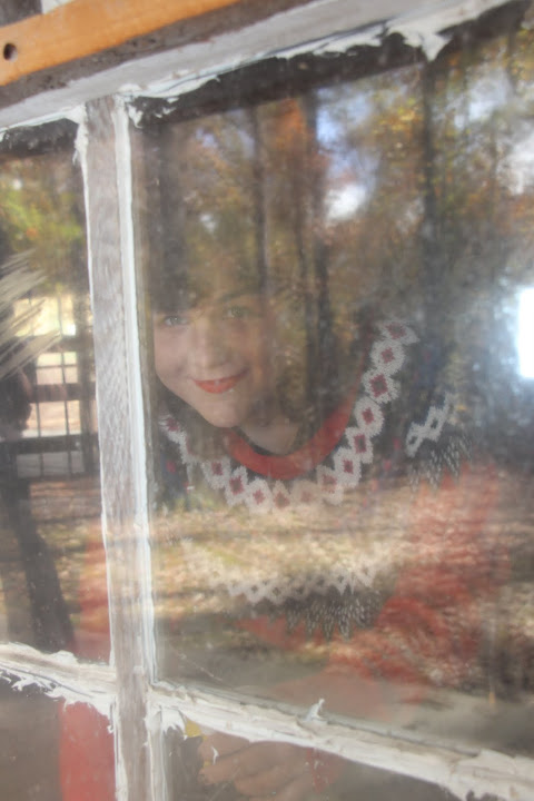 Priscilla Porter looks through a window from inside a cabin located at Britton Lane Civil War Battlefield on November 3, 2015.