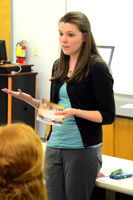 Union University history graduate Savannah German talks about her experiences at the 2012 Phi Alpha Theta Biennial Convention during the Delta-Psi chapter's fall plenary meeting on September 14. Photo by Elizabeth Wilson