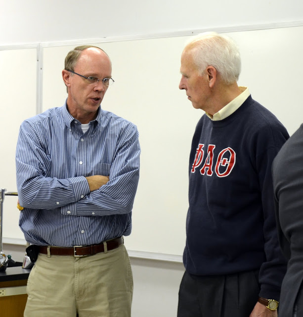 Robert Briley (left) and Dr. Stephen Carls talk about upcoming Delta-Psi chapter events at the end of the Phi Alpha Theta plenary meeting on September 14, 2015. Photo by Elizabeth Wilson