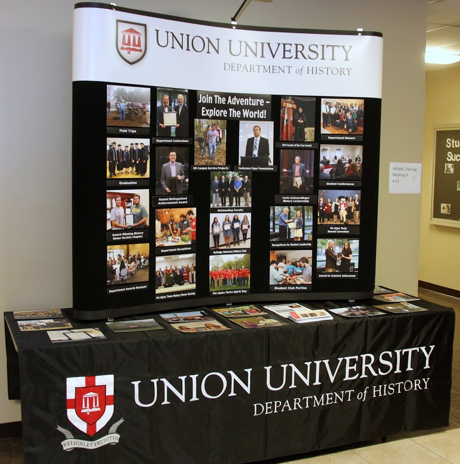 The history department display is ready for the Student Organizations Fair on August 22, 2016.