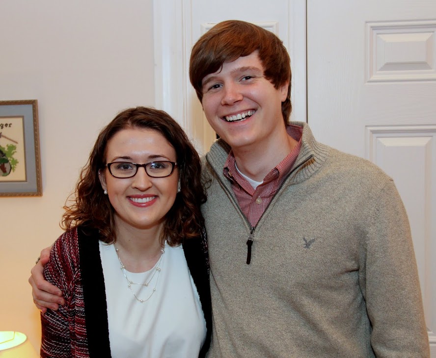 Thomas Gray and Allison Pulliam arrive for the French Christmas dinner on December 10, 2016.
