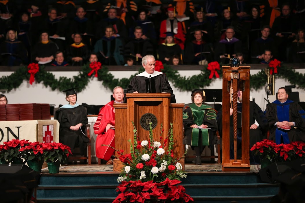 United States Senator Bob Corker, Republican from Tennessee, delivers the commencement address at Union University's fall graduation on December 17, 2016. Photo by Kristi Woody