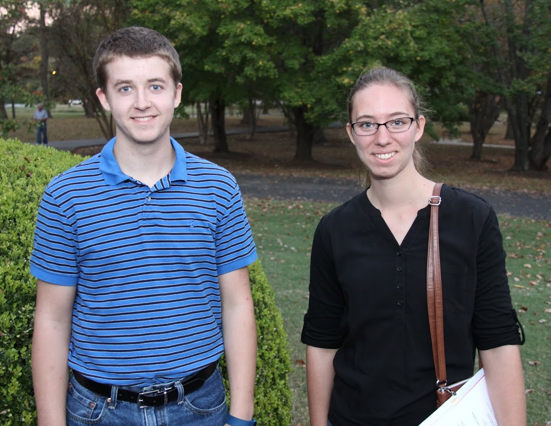 Union students Reagan Smith and Emma Otto listen to an outdoor carillon concert following a World War I commemoration program that the Tennessee Great War Commission sponsored at First Presbyterian Church in Jackson on November 4, 2016.