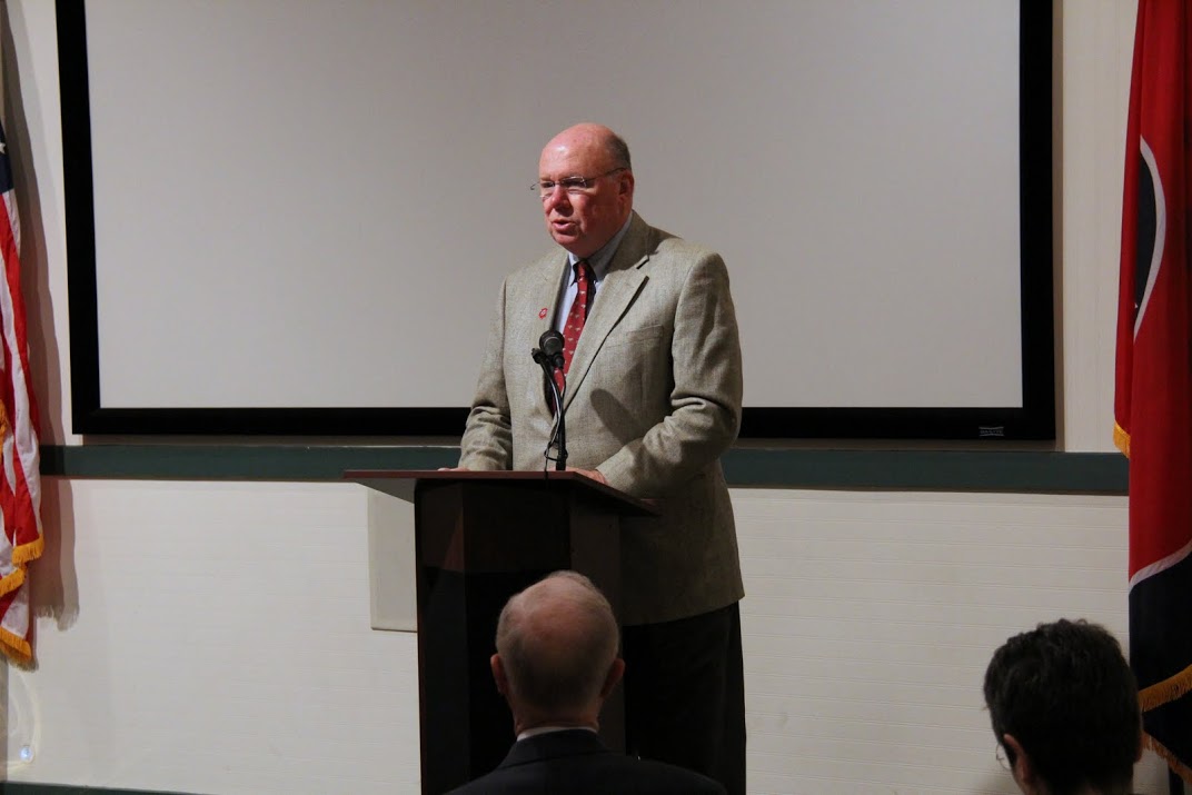 Tennessee Great War Commissioner Andy Pouncey opens the 2016 Great War Symposium sessions at Jackson's Casey Jones Railroad Museum on November 5, 2016.