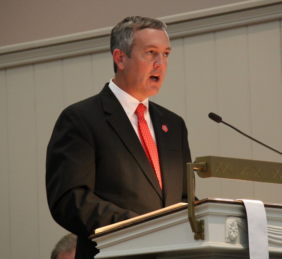 Tennessee Secretary of State Tre Hargett talks on November 4, 2016, about his office's involvement in the digitization of World War I documents in Tennessee.