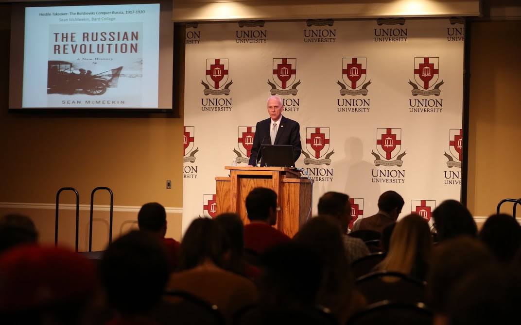 Dr. Stephen Carls introduces Professor Sean McMeekin to speak about the Russian Revolution of 1917 on the afternoon of October 3, 2016. Photo by Kristi Woody