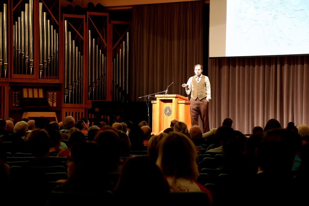 Dr. Sean McMeekin talks about The War of 1914: An Avoidable Catastrophe on the evening of October 3, 2016, as the 20th Annual Carls-Schwerdfeger History Lecturer. Photo by Elizabeth Wilson
