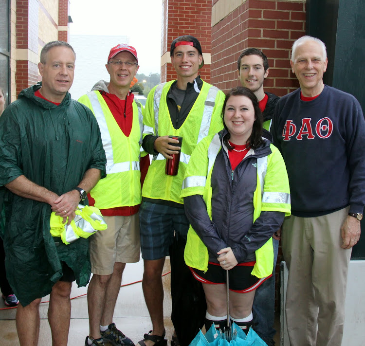 Union's Phi Alpha Theta volunteers at the Racing So They Can Ride event on September 17, 2016 include (left to right) Dr. Henry Allen, Robert Briley, Stephen Lewoczko, Kathryn Mitchell, Luke Adkins, and Dr. Stephen Carls.