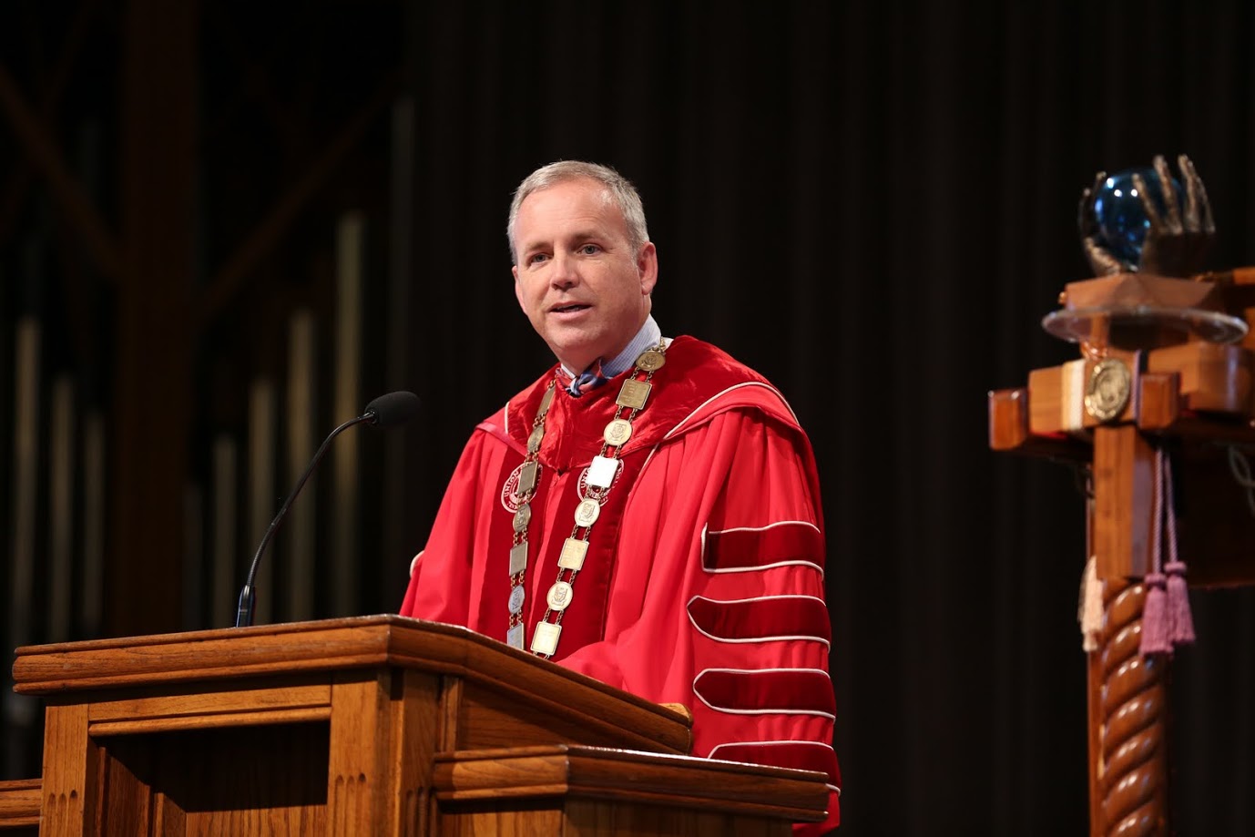 President Samuel W. Dub Oliver delivers the fall convocation address titled Prudence on August 25, 2017. Photo by Kristi Woody