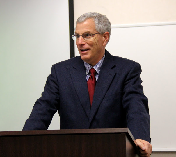 Dr. David Thomas speaks to some 35 people about Holiness Holds Forth in Time: Theology and the Past at the Fall Colloquium of Union's School of Theology and Missions on November 2, 2017.