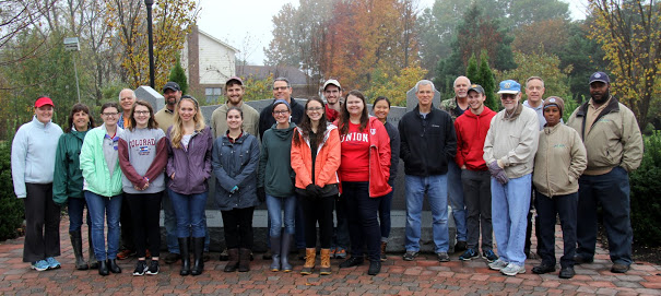 Participants in the 2017 History Department/Phi Alpha Theta community service project at Liberty Garden Park & Arboretum on November 7 include (left to right): Tammy Buchanan-Anderson, Jodi Jacobs, Emily Summers, Jack Baudo, SaraBeth Conley, J. D. Sims, Ali Renckens, Luke Sower (back row), Lydia Black, Lillie Salazar, Dr. Keith Bates (back row), Katie Allison, Matthew Latham, Jessica Barton, Katherine Cheshire, Dr. David Thomas, Dr. Kelvin Moore, Seth Reid, Dr. Terry Lindley, Dr. Henry Allen, Cynthia Wilkes, and Mario Clark. Dr. Stephen Carls took the photo.