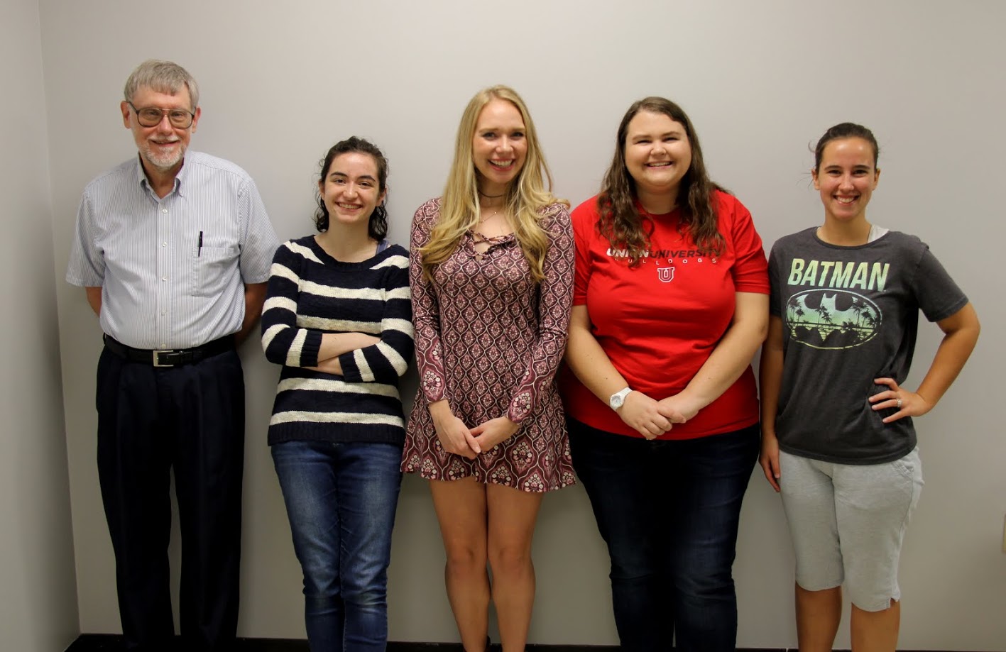 Rutledge Honorary History Club members at the club's fall plenary meeting include (left to right) Dr. Terry Lindley, Leah Atkins, Ali Renckens, Jessica Barton, and Joanna Butcher.