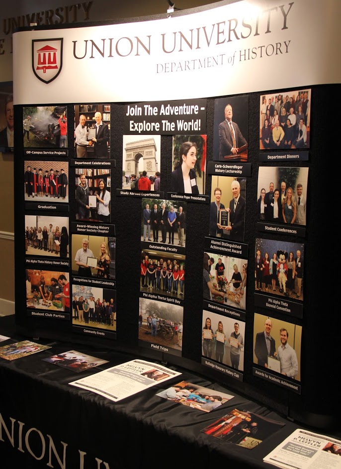 The history department's display board shows visitors the many facets of the department at the Campus Life Fair on August 19, 2018.