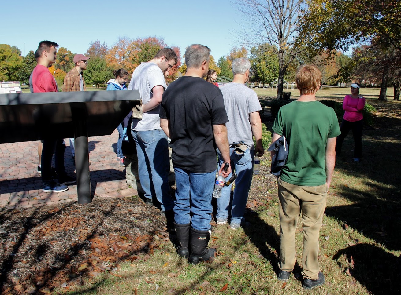 Project supervisor Tammy Buchanan-Anderson (right) thanks the participants at the end of the morning for their help at Liberty Garden Park on November 6, 2018.