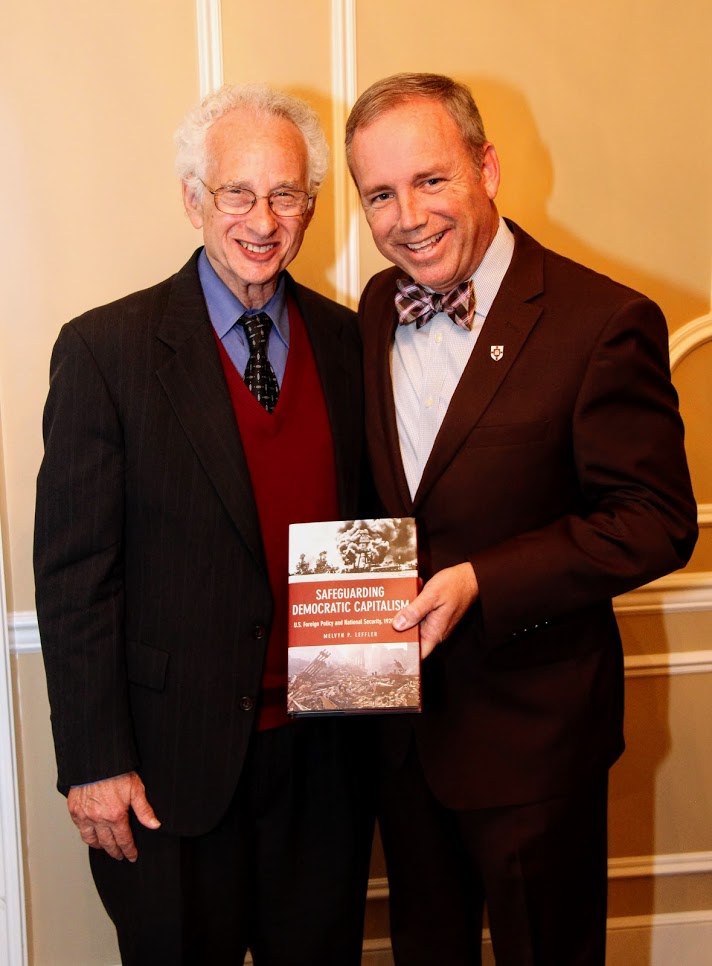Drs. Melvyn Leffler (left) and Dub Oliver stand together after the presentation of one of Leffler's books to Union's president at a dinner on October 22, 2018.