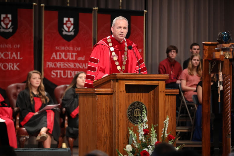 Union University President Samuel W. Dub Oliver delivers the convocation address on 