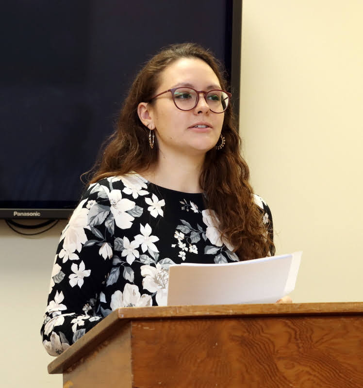 History major Katie Allison presents an abridged version of her history honors thesis on Biblical Feminism: An Oxymoron? at her thesis defense on December 9, 2019.