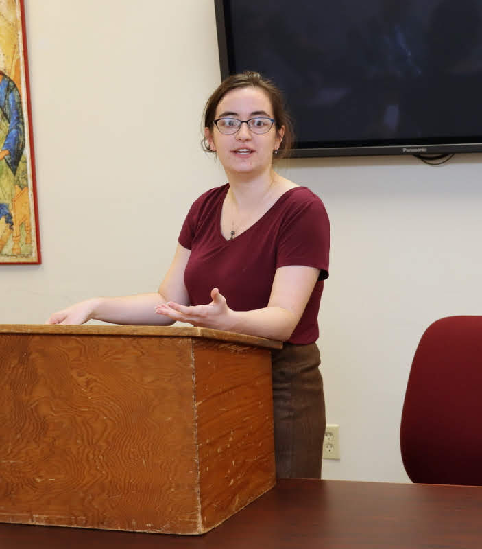 Leah Atkins presents an abridged version of her history honors thesis titled Poisonous Women: Gender and Power in Ancient Rome at her thesis defense on December 9, 2019.