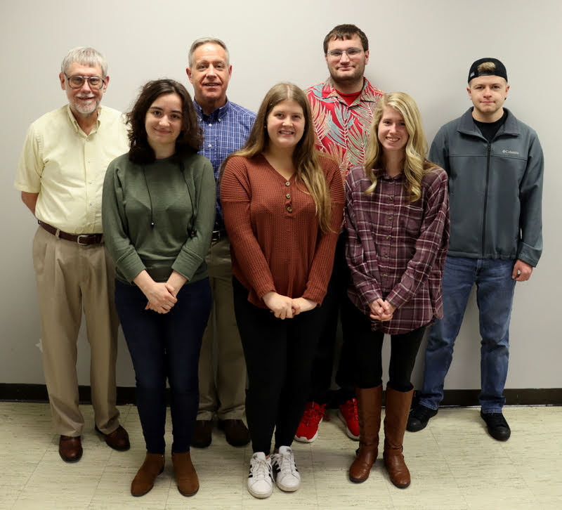 Attendees at the Rutledge Honorary History Club meeting on November 11, 2019, take time for a photo. They are (left to right) Dr. Terry Lindley, Leah Atkins, Dr. Henry Allen, Hannah Ratliff, Miles Randall, Taylor Brown, and Braden Barland. Dr. Stephen Carls, who took the photo, also attended the meeting.
