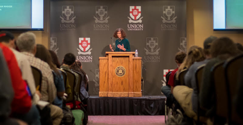 Dr. Joan Waugh of UCLA lectures on Ulysses S. Grant and the Nature of Surrender During the Civil War on October 21, 2019, to some 140 people at Union University. Photo by Nikki Grimm