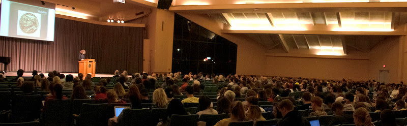 An audience of 550 people listen to Professor Joan Waugh of UCLA lecture on Ulysses S. Grant: Soldier-Statesman in Union's G. M. Savage Memorial Chapel on October 21, 2019. Photo by Joey Echeverria