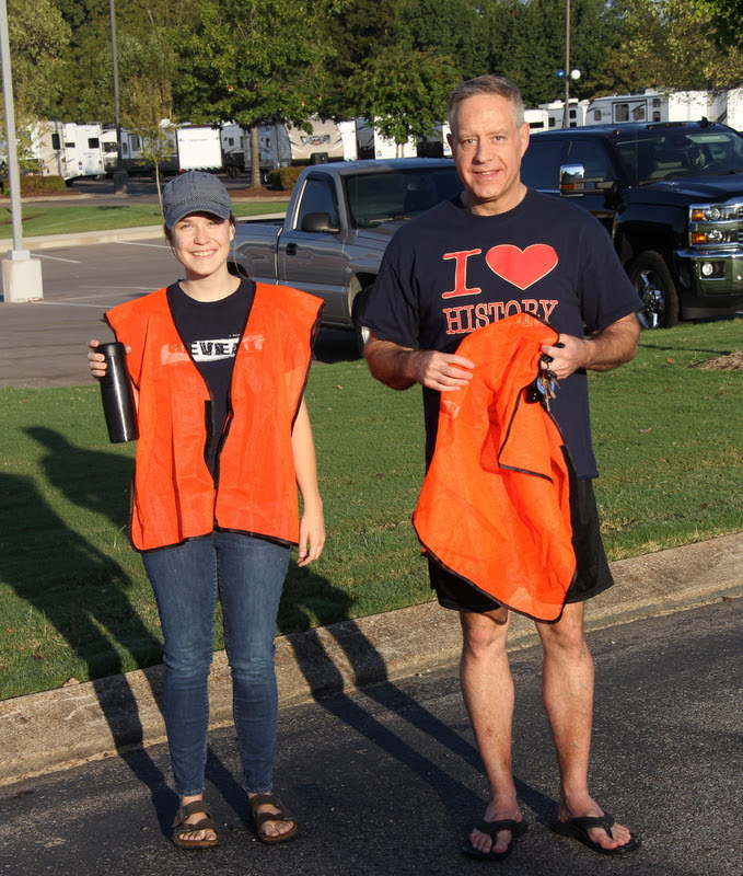 Megan Ledbetter and Dr. Henry Allen get ready to take up their post at the Racing So They Can Ride races on September 21, 2019.
