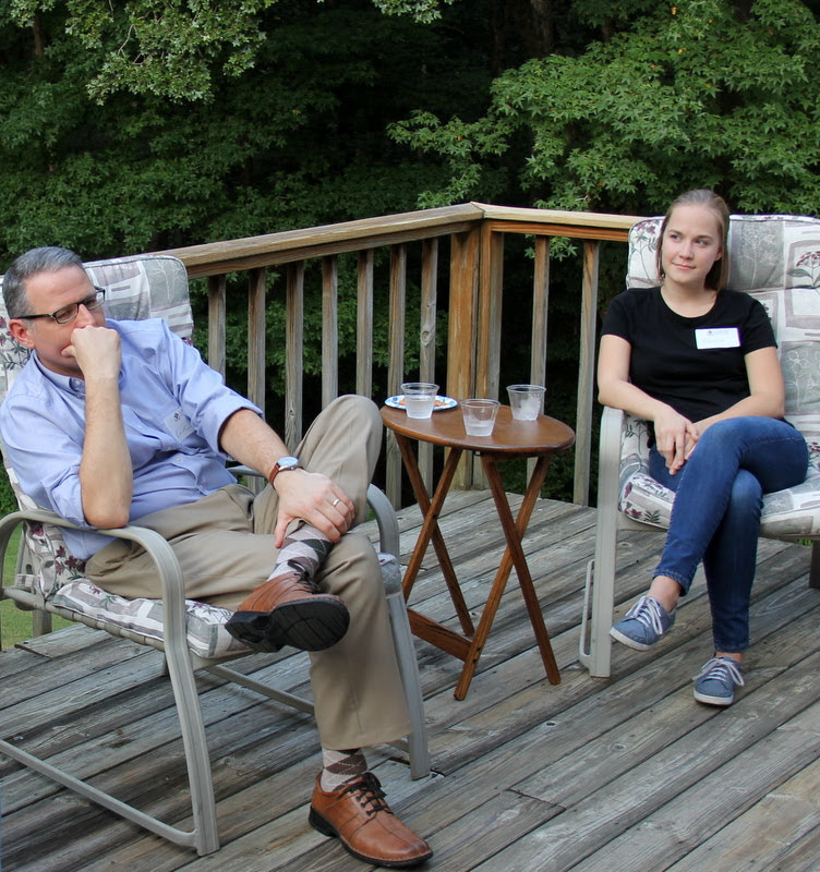 Dr. Keith Bates and Megan Ledbetter unwind at the History Welcome Reception on September 9, 2019.