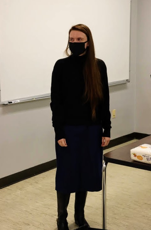Davina Norris, president of the Rutledge Honorary History Club, presides at its fall plenary meeting on October 26, 2020.
