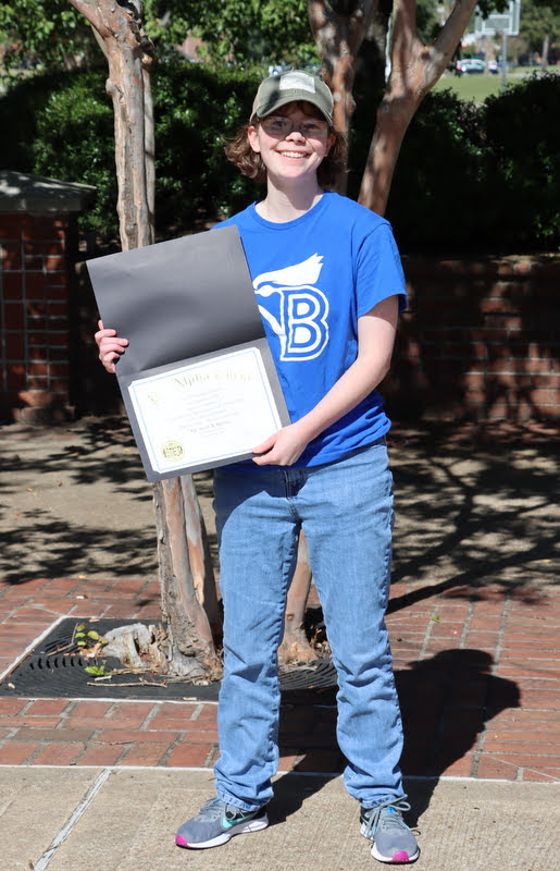 Elizabeth Blevins displays her Phi Alpha Theta membership certificate at the end of the Delta-Psi chapter's fall plenary meeting on September 30, 2020.